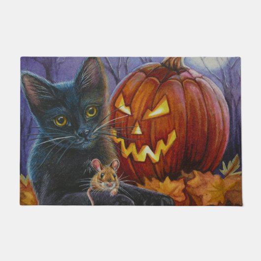 Halloween Cat & Mouse nr. 2. Waterverf Art Doormat Deurmat (Voorkant)