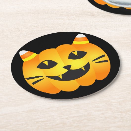 Halloween Cat-o''-Lantern Ronde Kartonnen Onderzetter (Gebogen)