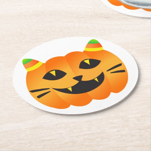 Halloween Cat-o''-Lantern Ronde Kartonnen Onderzetter (Gebogen)
