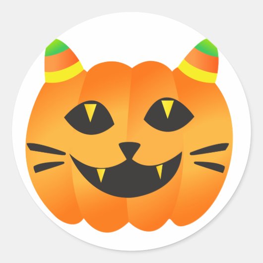 Halloween Cat-o''-Lantern Ronde Sticker (Voorkant)