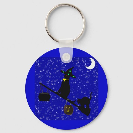 "Halloween Cat on a Broom"* Sleutelhanger (Voorkant)
