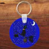 "Halloween Cat on a Broom"* Sleutelhanger (Voorkant)