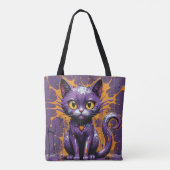 Halloween Cat Paarse & Sinaasappel Design Tote Bag (Achterkant)