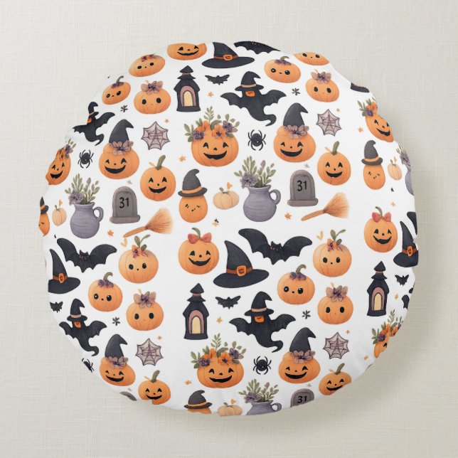 Halloween Cat Parade Throw Pillow Rond Kussen (Voorkant)