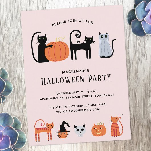 Halloween Cat Party Invitation Briefkaart