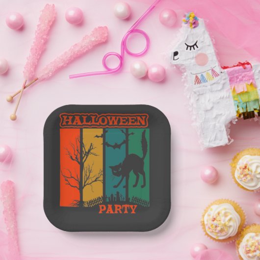 Halloween Cat Party Papieren Bordje (Feest)