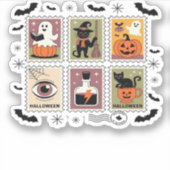 Halloween Cat Postzegel Collectie T-s Sticker (Voorkant)