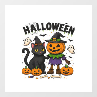 Halloween Cat & Pumpkin Friends  Cute Spooky Shirt Raamsticker