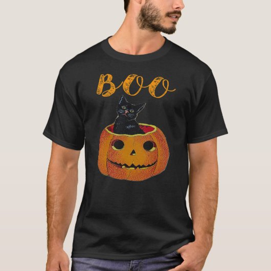 Halloween Cat Pumpkin Jack-O-Lantern Kitty Costume T-shirt (Voorkant)