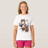 Halloween Cat Pumpkin kinder boe T-shirt (Voorkant volledig)