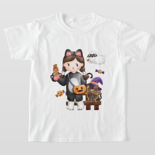 Halloween Cat Pumpkin kinder boe T-shirt (Laagn)