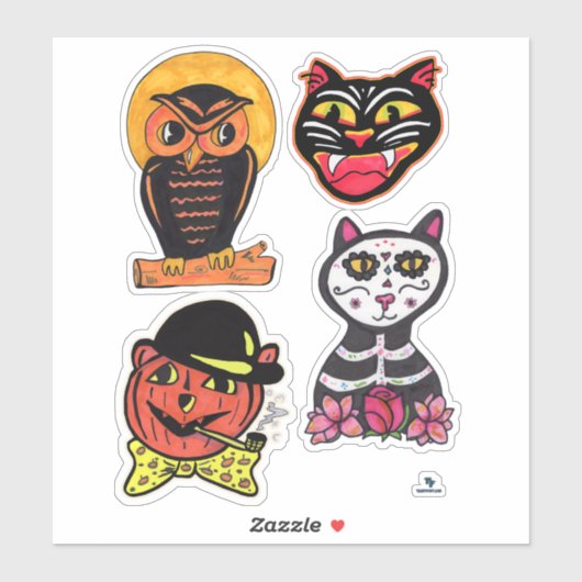  Halloween Cat Pumpkin Owl Fun Sticker (Vel)