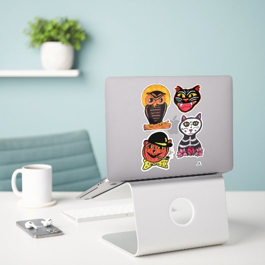  Halloween Cat Pumpkin Owl Fun Sticker (Laptop op bureau)