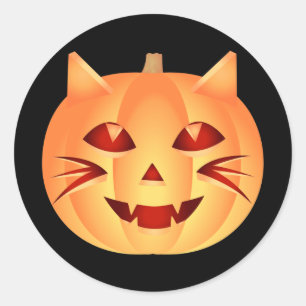 Halloween Cat Pumpkin Ronde Sticker