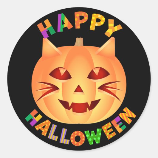 Halloween Cat Pumpkin Ronde Sticker (Voorkant)