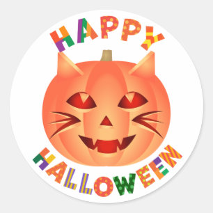 Halloween Cat Pumpkin Ronde Sticker
