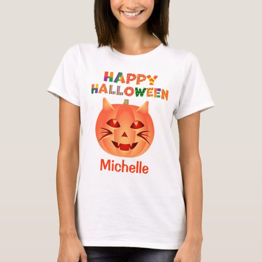 Halloween Cat Pumpkin T-shirt (Voorkant)