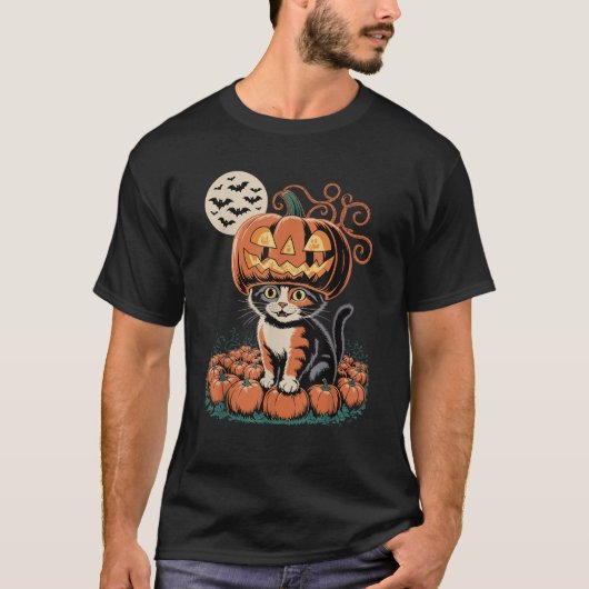 Halloween Cat Pumpkin T-shirt (Voorkant)
