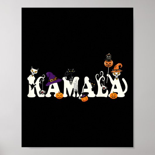 Halloween Cat Pumpkin Witch Pet Lover Kamala Haris Poster (Voorkant)