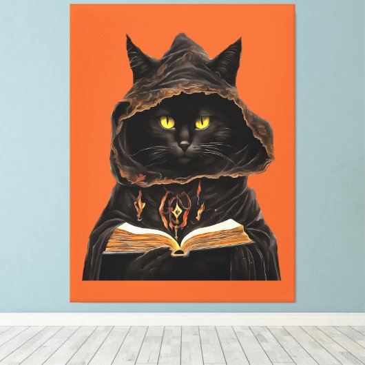 Halloween Cat Reading Preys Anatomy Spell List Canvas Afdruk (Insitu (Houten vloer))