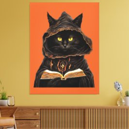 Halloween Cat Reading Preys Anatomy Spell List Canvas Afdruk