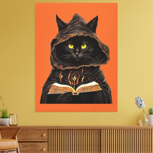 Halloween Cat Reading Preys Anatomy Spell List Canvas Afdruk (Insitu (Woonkamer))