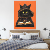Halloween Cat Reading Preys Anatomy Spell List Canvas Afdruk (Insitu (Slaapkamer))