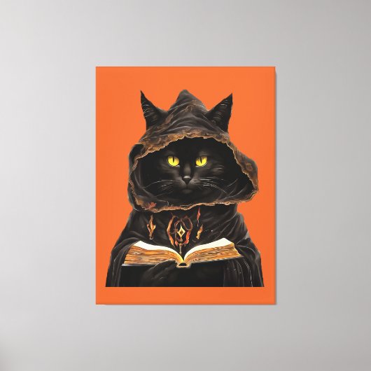 Halloween Cat Reading Preys Anatomy Spell List Canvas Afdruk (Voorkant)