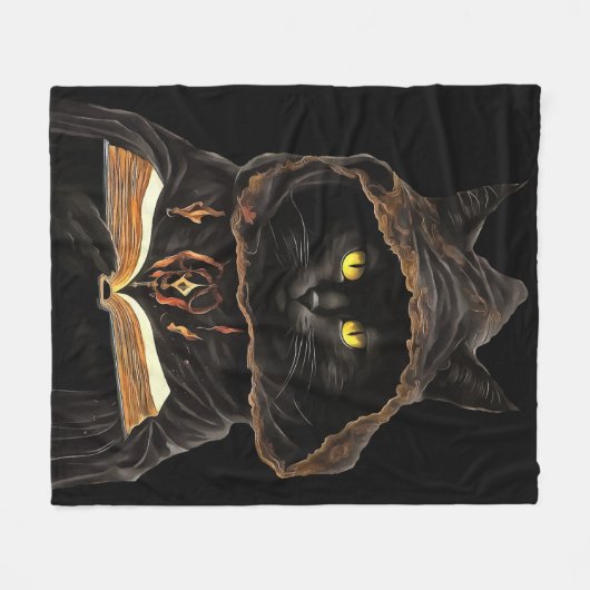 Halloween Cat Reading Preys Anatomy Spell List Fleece Deken (Voorkant (Horizontaal))