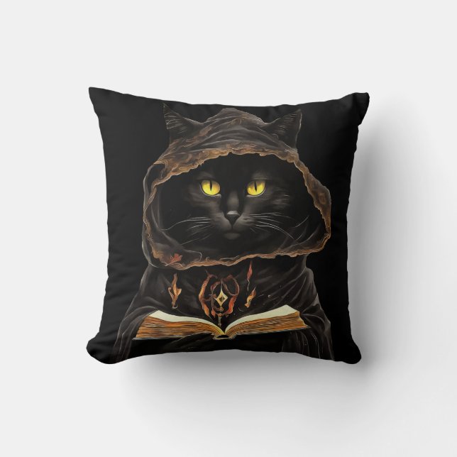 Halloween Cat Reading Preys Anatomy Spell List Kussen (Voorkant)