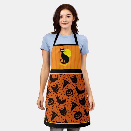 Halloween Cat Retro Halloween Schort (Gedragen)