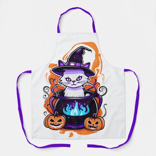 Halloween Cat Schort - Witch Cauldron Design (Voorkant)
