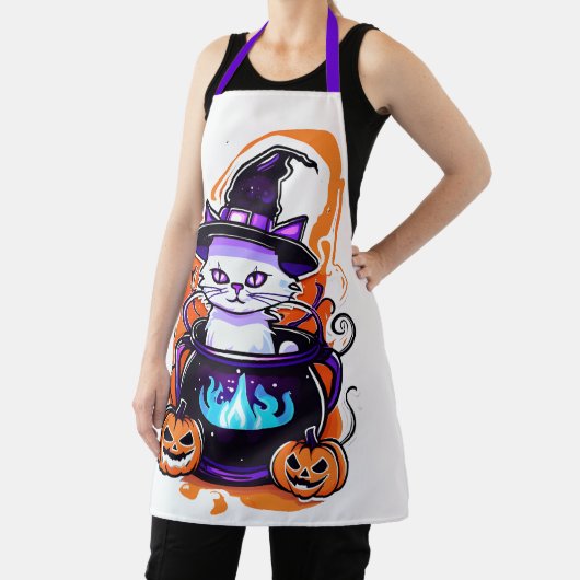 Halloween Cat Schort - Witch Cauldron Design (Insitu)