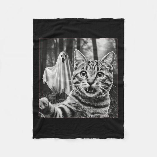 Halloween Cat Selfie With Soky Ghost Fleece Deken (Voorkant)