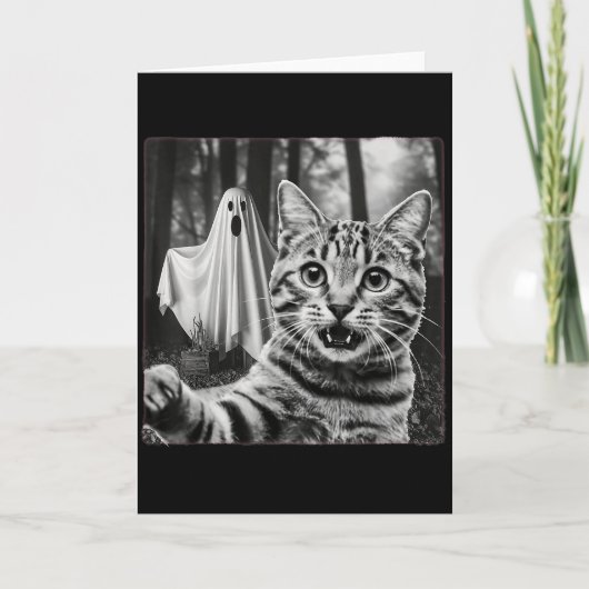 Halloween Cat Selfie With Soky Ghost  Kaart (Voorkant)