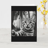 Halloween Cat Selfie With Soky Ghost  Kaart (Gele Bloem)