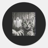 Halloween Cat Selfie With Soky Ghost  Ronde Sticker (Voorkant)