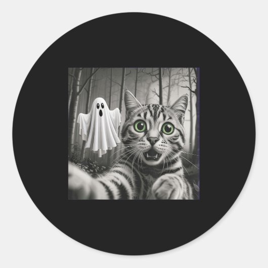 Halloween Cat Selfie With Soky Ghost Ronde Sticker (Voorkant)