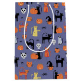 Halloween Cat Spooky Paars Medium Cadeauzakje (Voorkant)