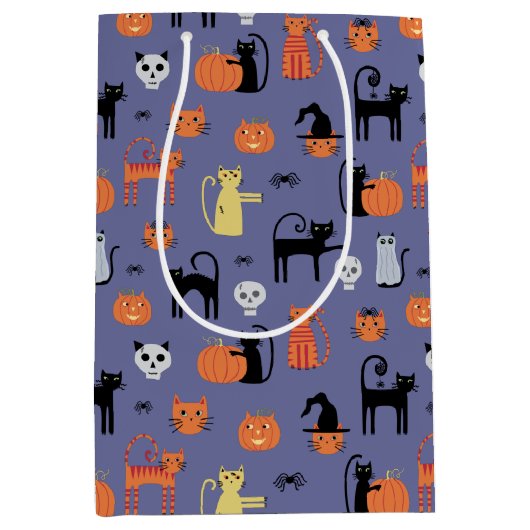 Halloween Cat Spooky Paars Medium Cadeauzakje (Voorkant)