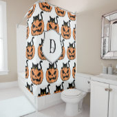  Halloween Cat Spooky Pattern Gepersonaliseerd Douchegordijn (In situ)