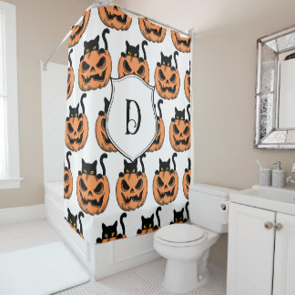  Halloween Cat Spooky Pattern Gepersonaliseerd Douchegordijn