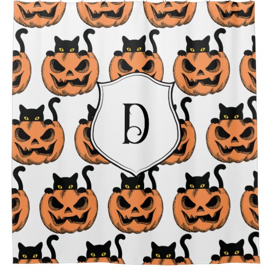  Halloween Cat Spooky Pattern Gepersonaliseerd Douchegordijn (Voorkant)