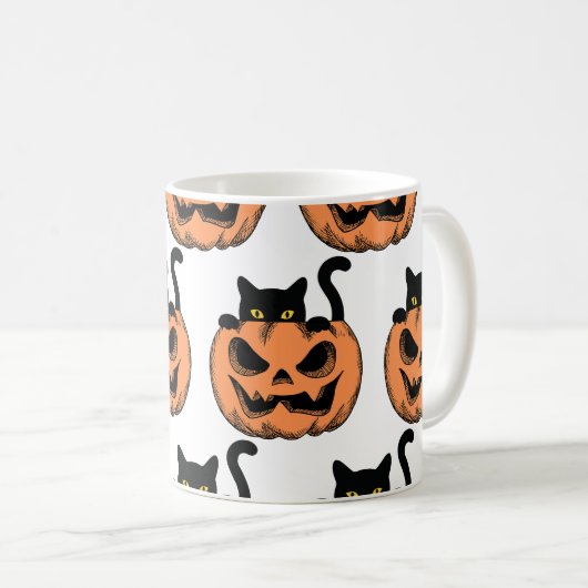 Halloween Cat Spooky Pattern Gepersonaliseerd Koffiemok (Voorkant rechts)