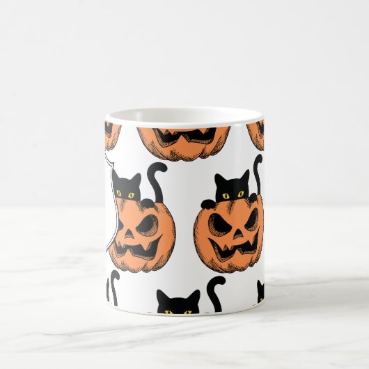  Halloween Cat Spooky Pattern Gepersonaliseerd Koffiemok (Center)