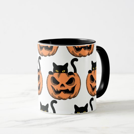 Halloween Cat Spooky Pattern Gepersonaliseerd Mok (Voorkant rechts)