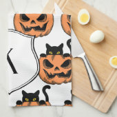 Halloween Cat Spooky Pattern Gepersonaliseerd Theedoek (Quarter Fold)