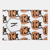 Halloween Cat Spooky Pattern Gepersonaliseerd Theedoek (Horizontaal)