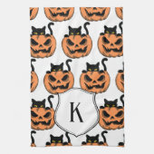 Halloween Cat Spooky Pattern Gepersonaliseerd Theedoek (Verticaal)