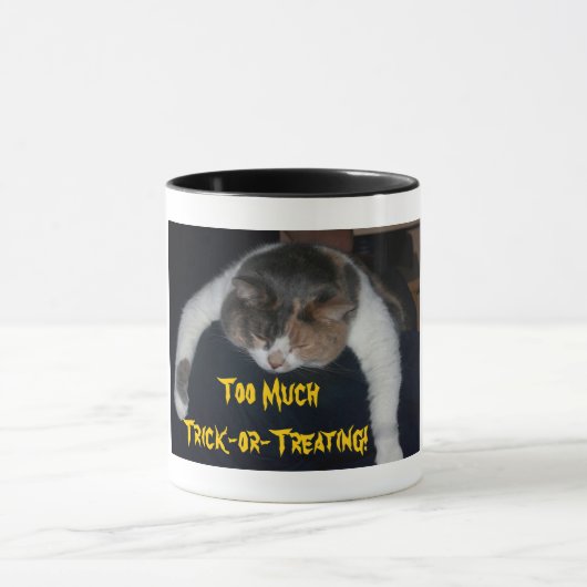 Halloween Cat Te veel Trick of Treking Coffee Mok (Midden)